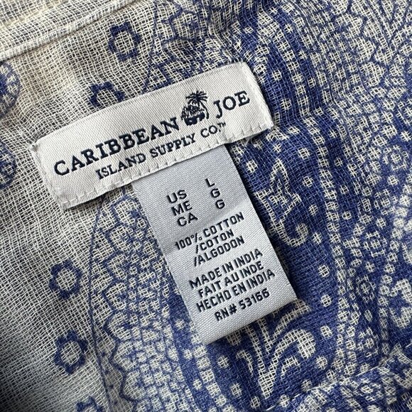 NWT Caribbean Joe Deep Surf Checker Blue White Button Shirt Top Womens Large - Picture 7 of 8